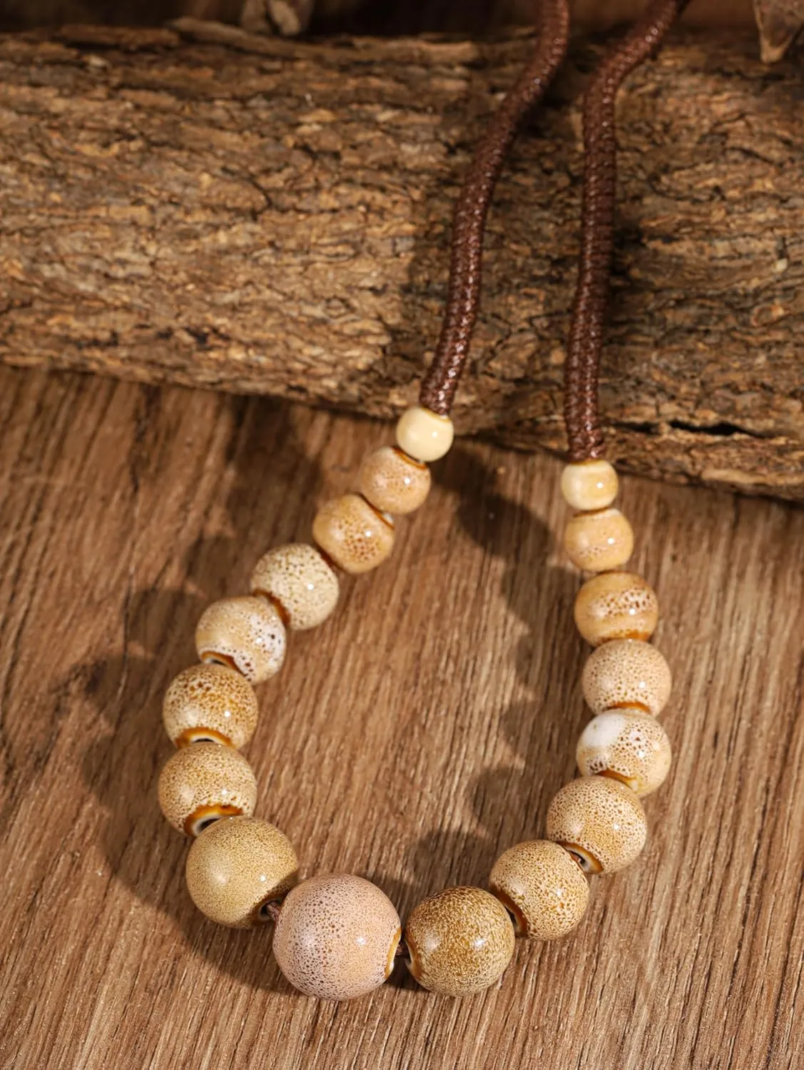 MINACHI Hippie Boho Colorful Ceramic Round Beads Strand Necklace, Bohemian Fashion Statement Jewelry Gift for Women