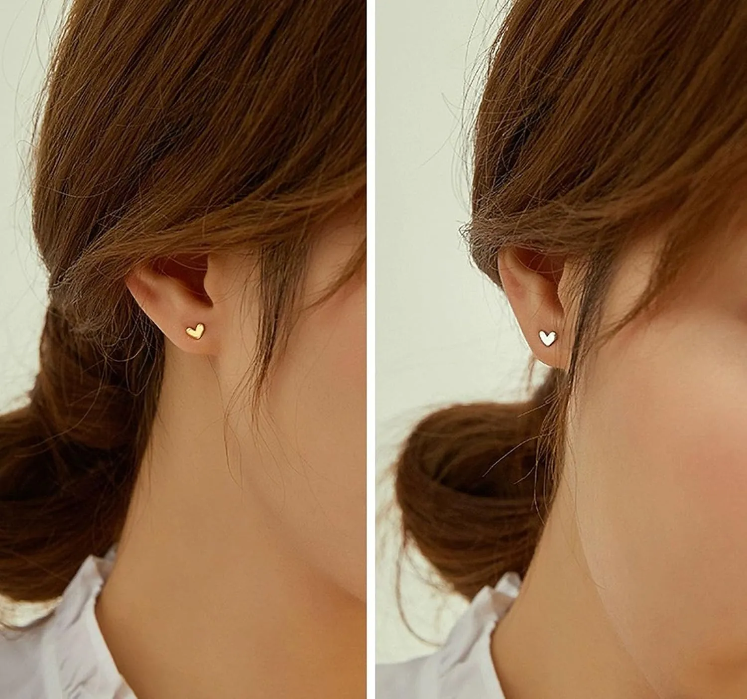 Mini Heart Stud Earrings, Hypoallergenic Tiny Small Cartilage Tragus Stud Earrings for Women Silver/Gold