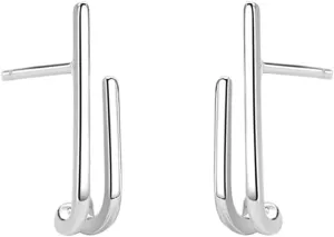 Minimalist Line Cuff Stud Earrings for Women 925 Sterling Silver Hypoallergenic Small Double Curved Bar Linear Drop Dangle Unique Simple Jewelry