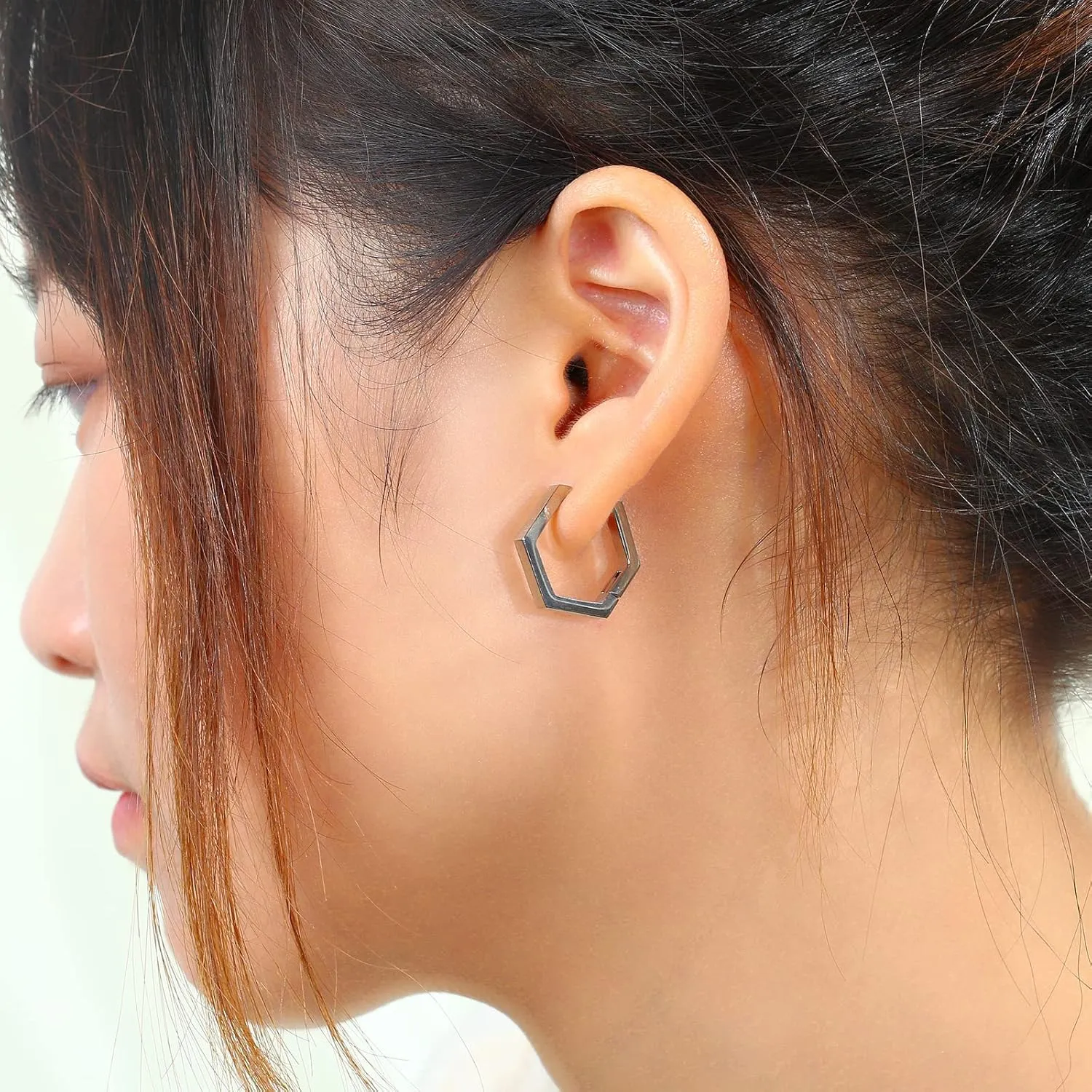 Minimalist Pure Titanium Hoop Huggie Earrings Round/Hexagon Earring, Dainty Plain Small Titanium Hoop Earrings Charms, Hypoallergenic Earring Jewelry Gifts for Women Girls Men Sensitive Ear