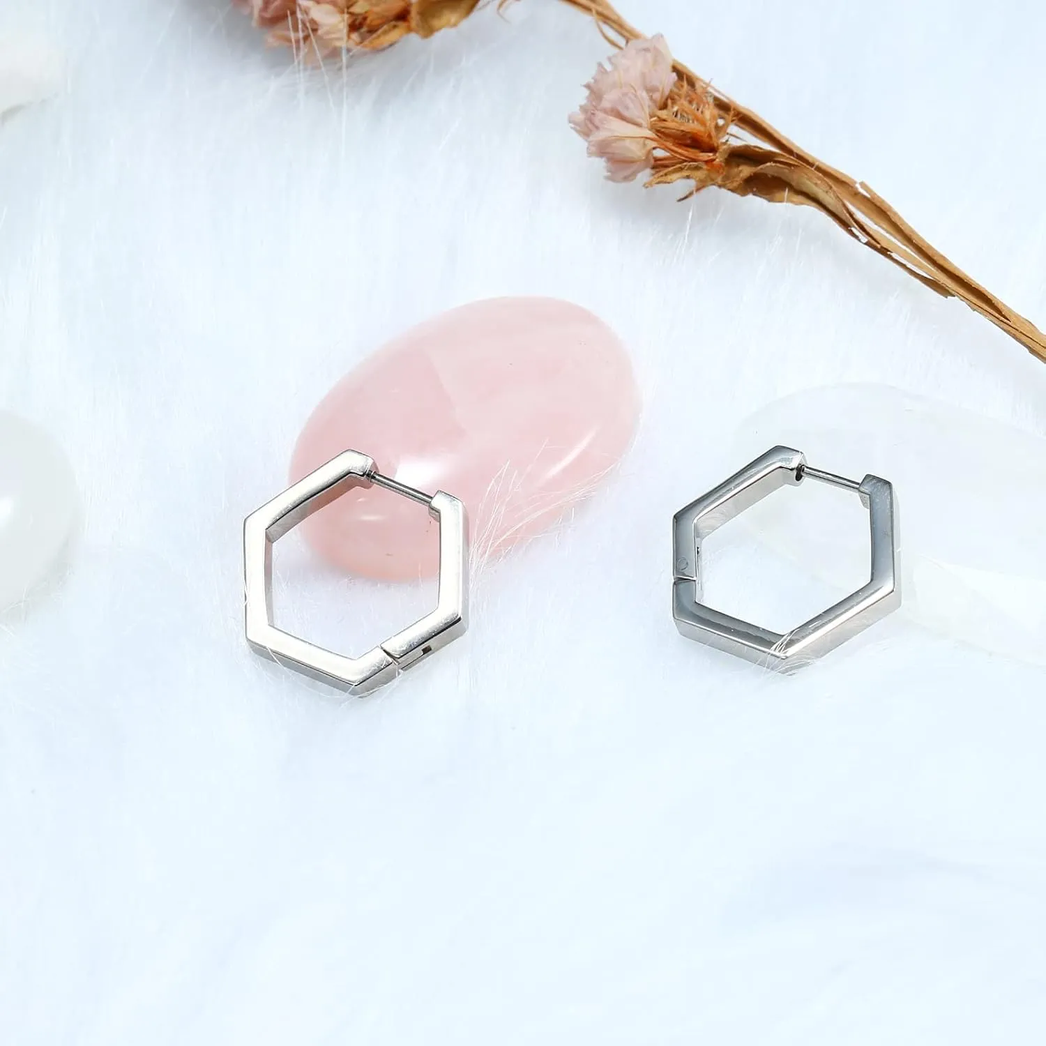 Minimalist Pure Titanium Hoop Huggie Earrings Round/Hexagon Earring, Dainty Plain Small Titanium Hoop Earrings Charms, Hypoallergenic Earring Jewelry Gifts for Women Girls Men Sensitive Ear