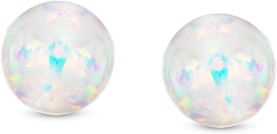 Minimalist Simple Basic Round Bead Gemstone Created Opalescent Opal Ball Stud Earrings For Women October Birthstone Pink Blue White Orange Green 6MM