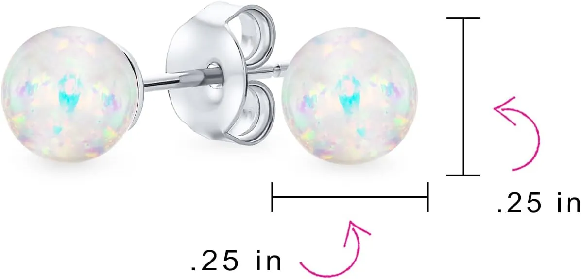 Minimalist Simple Basic Round Bead Gemstone Created Opalescent Opal Ball Stud Earrings For Women October Birthstone Pink Blue White Orange Green 6MM