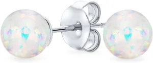 Minimalist Simple Basic Round Bead Gemstone Created Opalescent Opal Ball Stud Earrings For Women October Birthstone Pink Blue White Orange Green 6MM