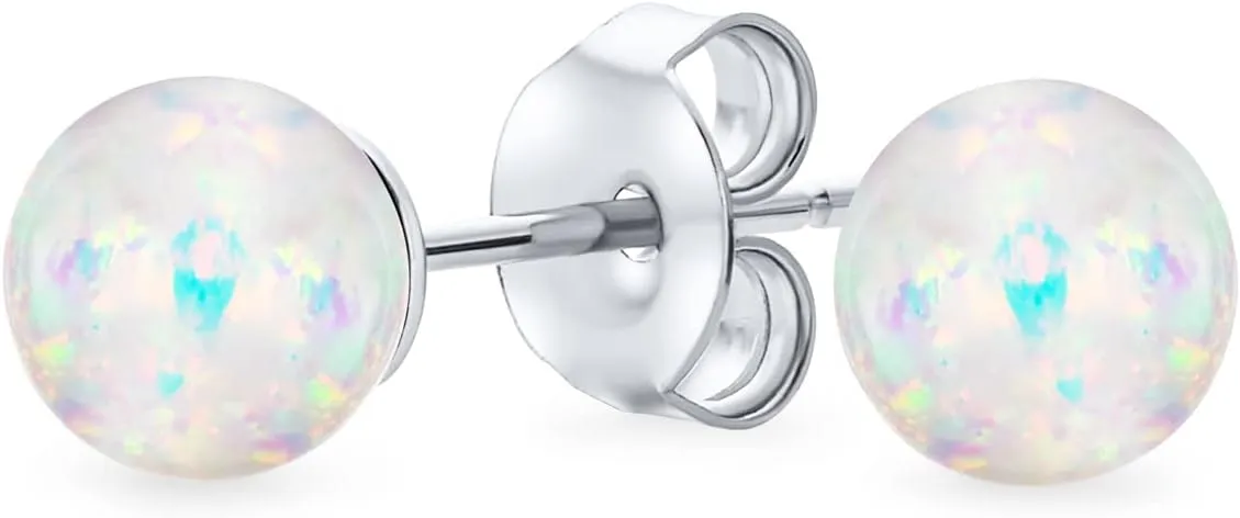 Minimalist Simple Basic Round Bead Gemstone Created Opalescent Opal Ball Stud Earrings For Women October Birthstone Pink Blue White Orange Green 6MM
