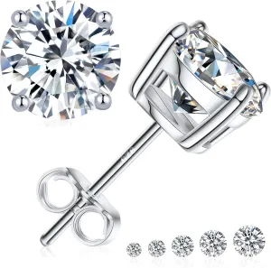 Moissanite Stud Earrings for Women:0.1-2ct 18K White Plated Silver Hypoallergenic Round Cut D Color VVS1 Round Lab Created Diamond Earrings for Men