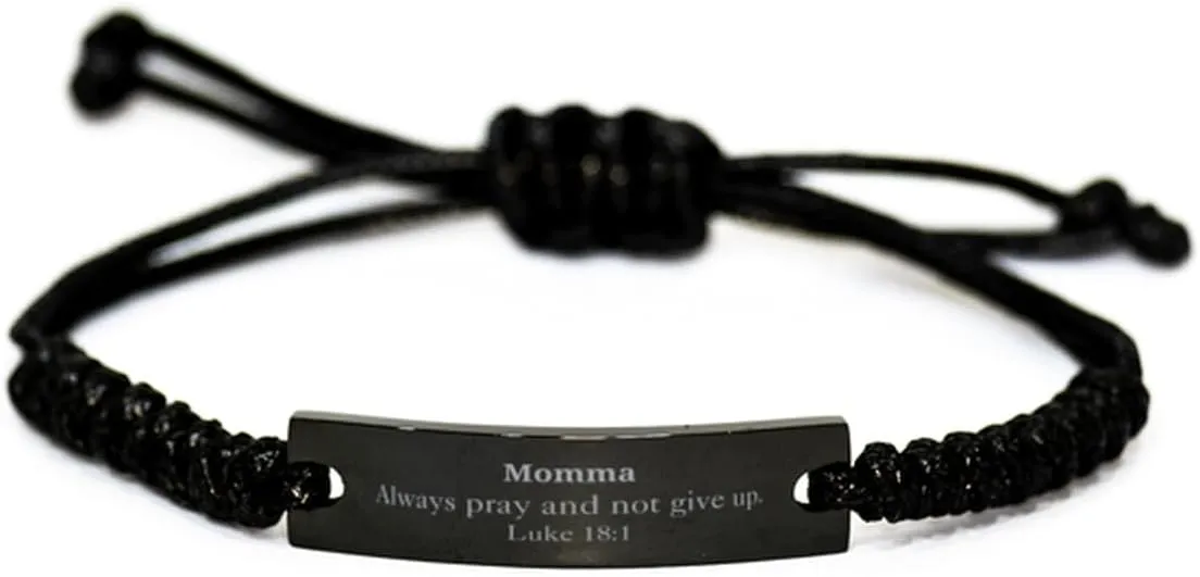 Momma Inspirational Black Rope Bracelet Luke 18:1 Prayer Confidence Gifts for Her