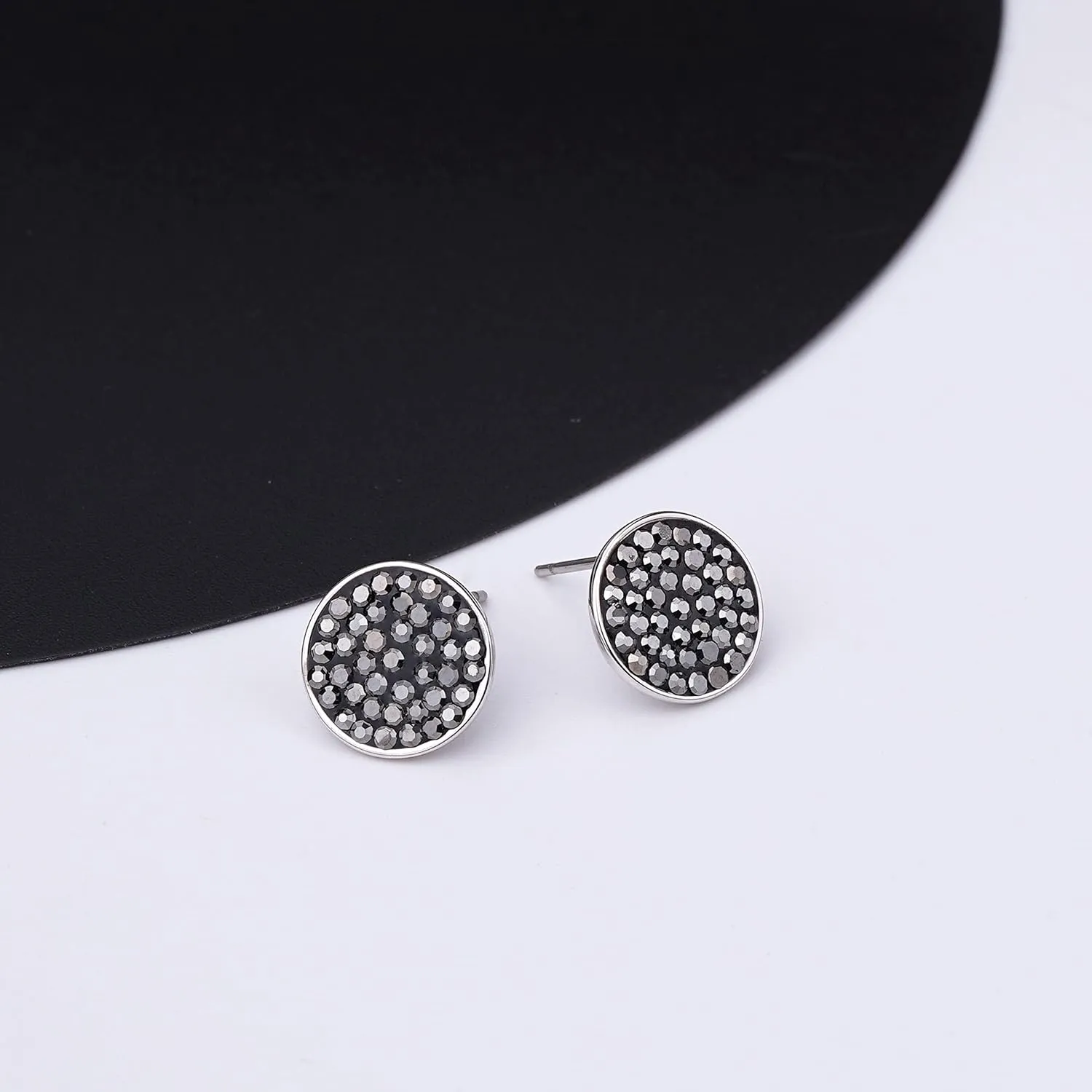 Moon and Star Stud Earrings for Women Dainty Silver Plated Black Crystal Round Square Triangle Earrings Studs Crescent Moon Star Earrings for Women Girls Minimalist Jewelry