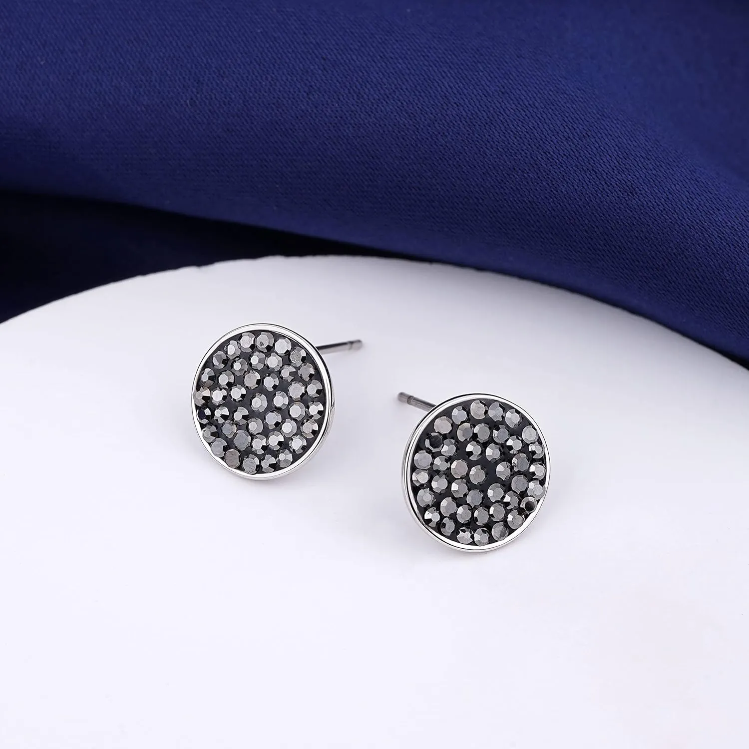 Moon and Star Stud Earrings for Women Dainty Silver Plated Black Crystal Round Square Triangle Earrings Studs Crescent Moon Star Earrings for Women Girls Minimalist Jewelry