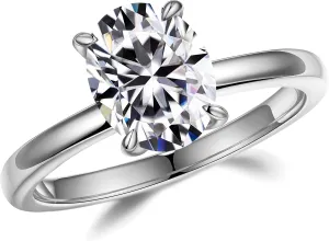 MOOSEA Oval Moissanite Engagement Rings for Women, 2ct D Color VVS1 Clarity, 14K White Gold Vermeil, 4 Claw Setting