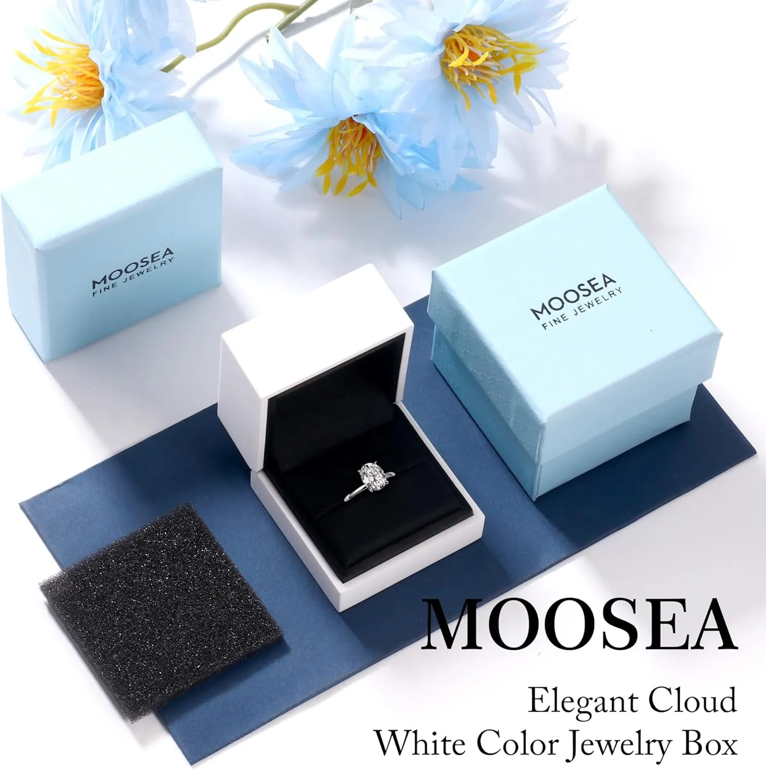 MOOSEA Oval Moissanite Engagement Rings for Women, 2ct D Color VVS1 Clarity, 14K White Gold Vermeil, 4 Claw Setting