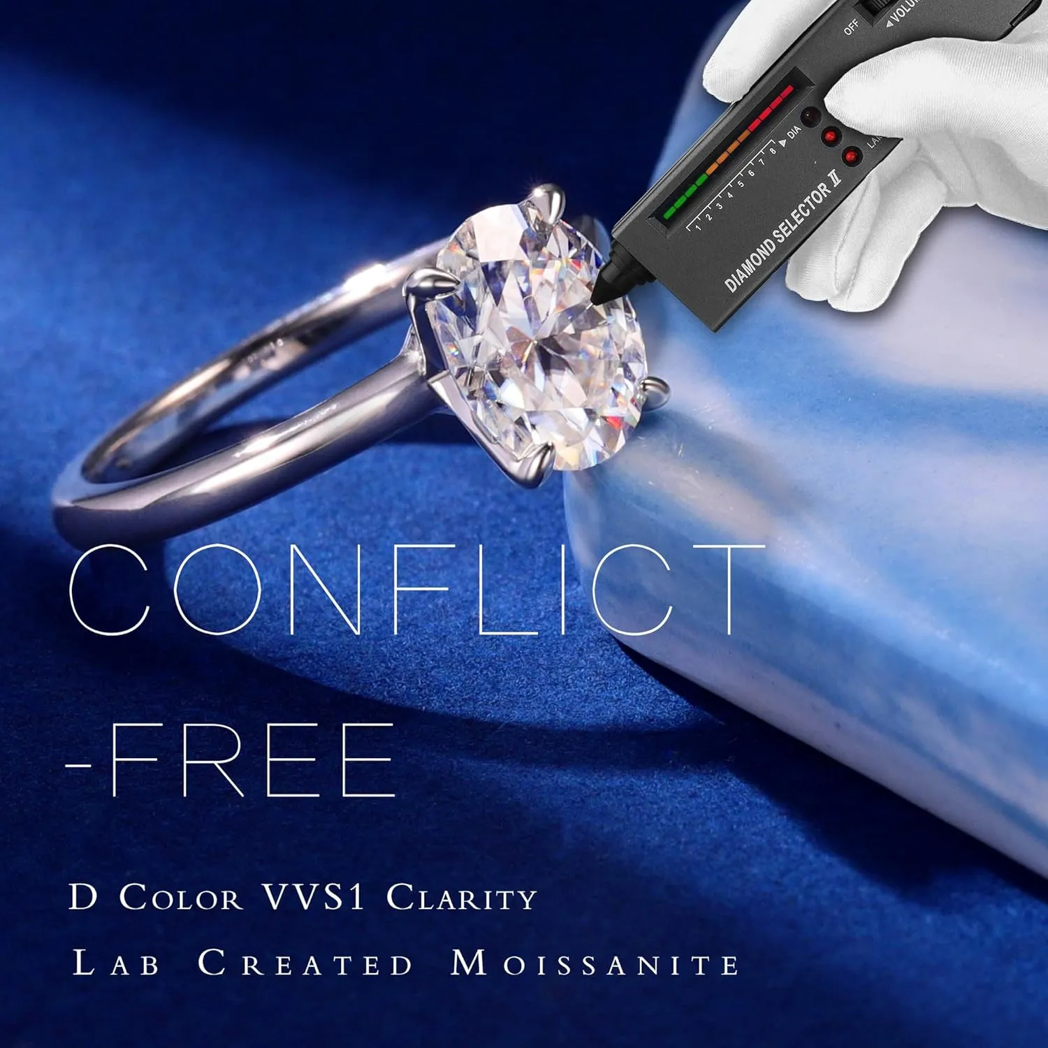 MOOSEA Oval Moissanite Engagement Rings for Women, 2ct D Color VVS1 Clarity, 14K White Gold Vermeil, 4 Claw Setting