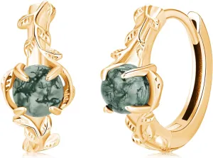 Moss Agate Hoop Earrings for Women 925 Sterling Silver Tree of Life Earrings Hypoallergenic Silver/Rose Gold/Gold/Black Moss Agate Jewelry Birthday Mothers Day Gifts