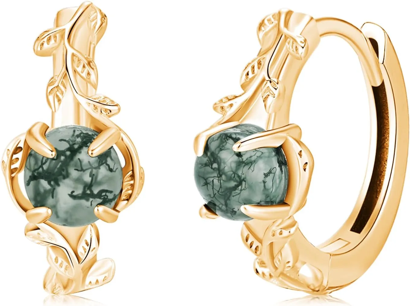 Moss Agate Hoop Earrings for Women 925 Sterling Silver Tree of Life Earrings Hypoallergenic Silver/Rose Gold/Gold/Black Moss Agate Jewelry Birthday Mothers Day Gifts