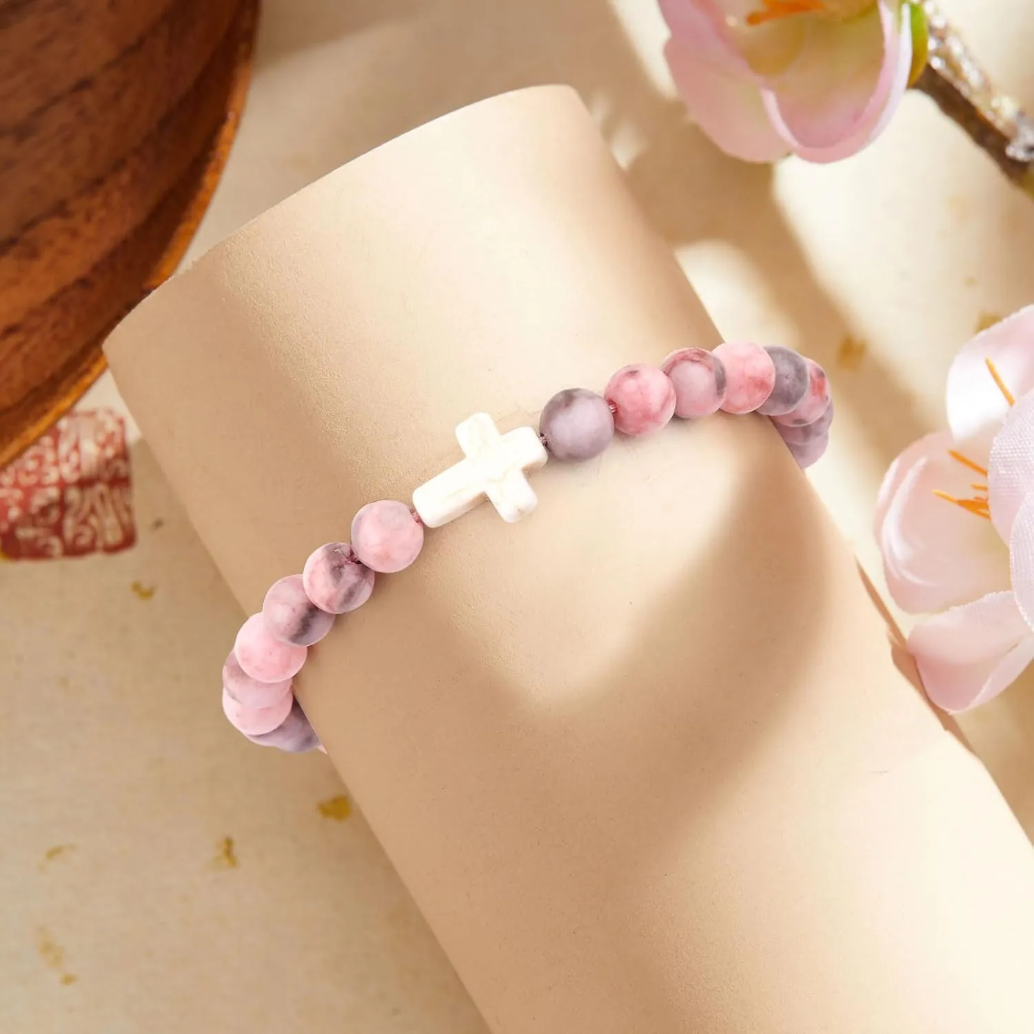 Mothers Day Gifts for Mom Birthday Gifts from Daughter Son, Cross Beaded Bracelets Religious Christian Gifts for Women Personalized Mom Bracelet Christmas Stocking Stuffers Valentines Gifts