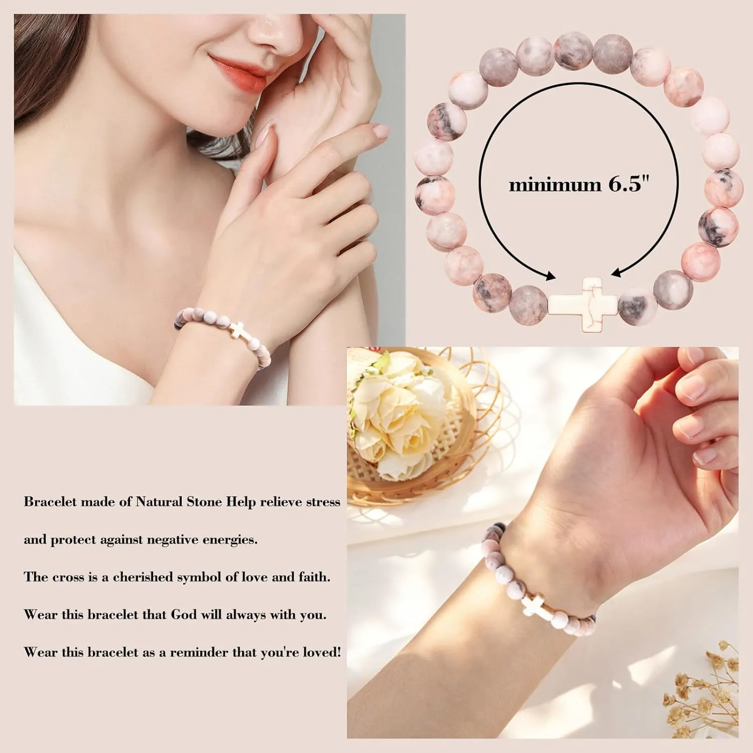 Mothers Day Gifts for Mom Birthday Gifts from Daughter Son, Cross Beaded Bracelets Religious Christian Gifts for Women Personalized Mom Bracelet Christmas Stocking Stuffers Valentines Gifts