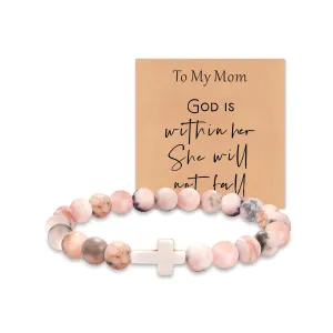 Mothers Day Gifts for Mom Birthday Gifts from Daughter Son, Cross Beaded Bracelets Religious Christian Gifts for Women Personalized Mom Bracelet Christmas Stocking Stuffers Valentines Gifts