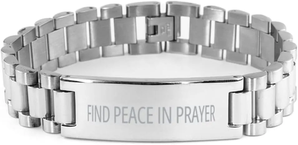 Motivational Ladder Stainless Steel Bracelet - Find Peace In Prayer - Best Faith Hope Love Quote Engraved Jewelry Birthday Christmas Gifts For Men Women