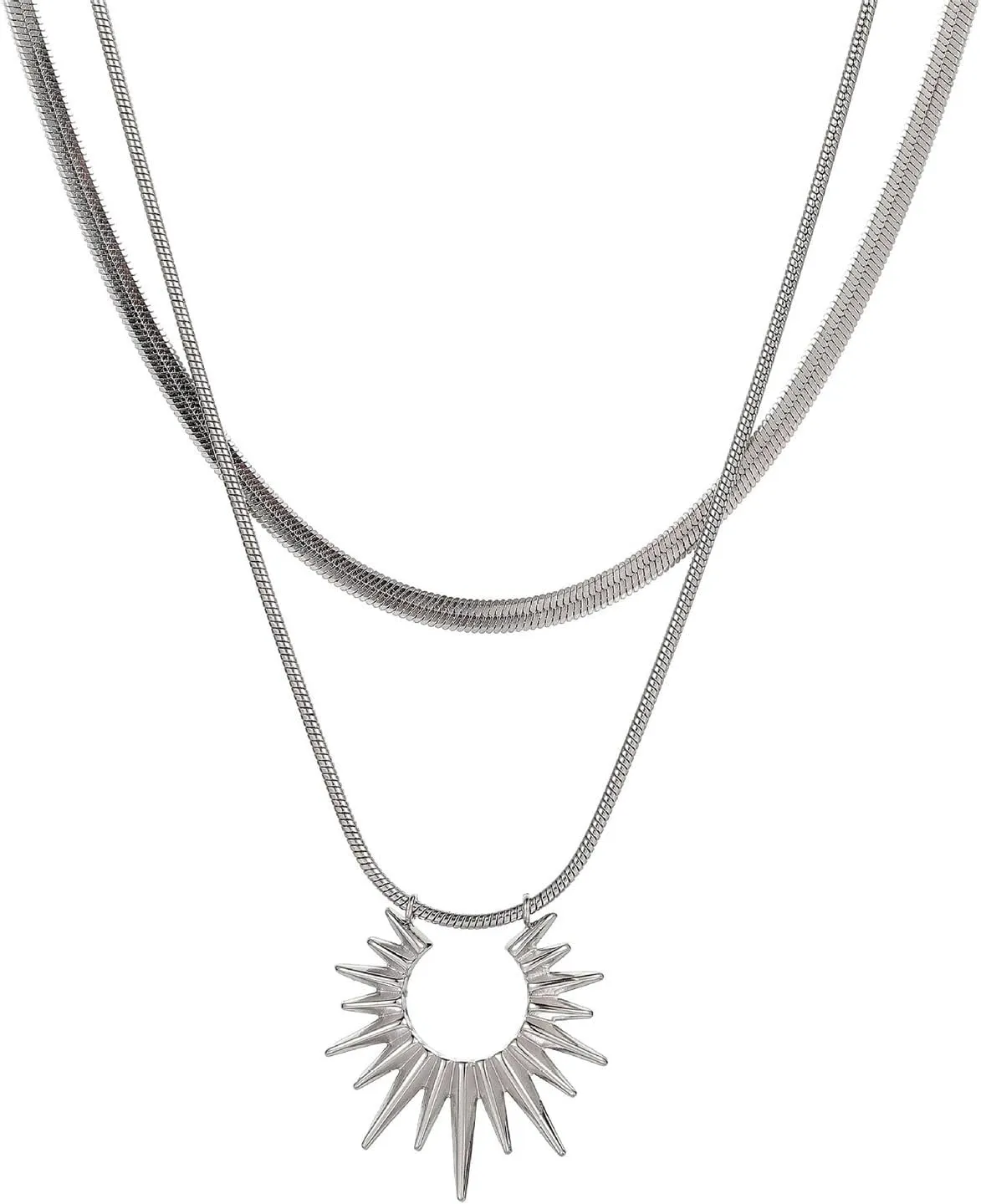 Muloo Sun God Double Necklace Minimalist Sun Layered Choker Jewelry for Men Women Titanium Steel Necklace Birthday Party Gift