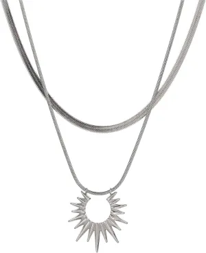 Muloo Sun God Double Necklace Minimalist Sun Layered Choker Jewelry for Men Women Titanium Steel Necklace Birthday Party Gift