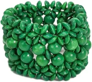 Multi-Colored Wooden Beads Stretch Bracelet Wide Chunky Bangle Bohemian Jewelry Wood Elastic Wristband for Women