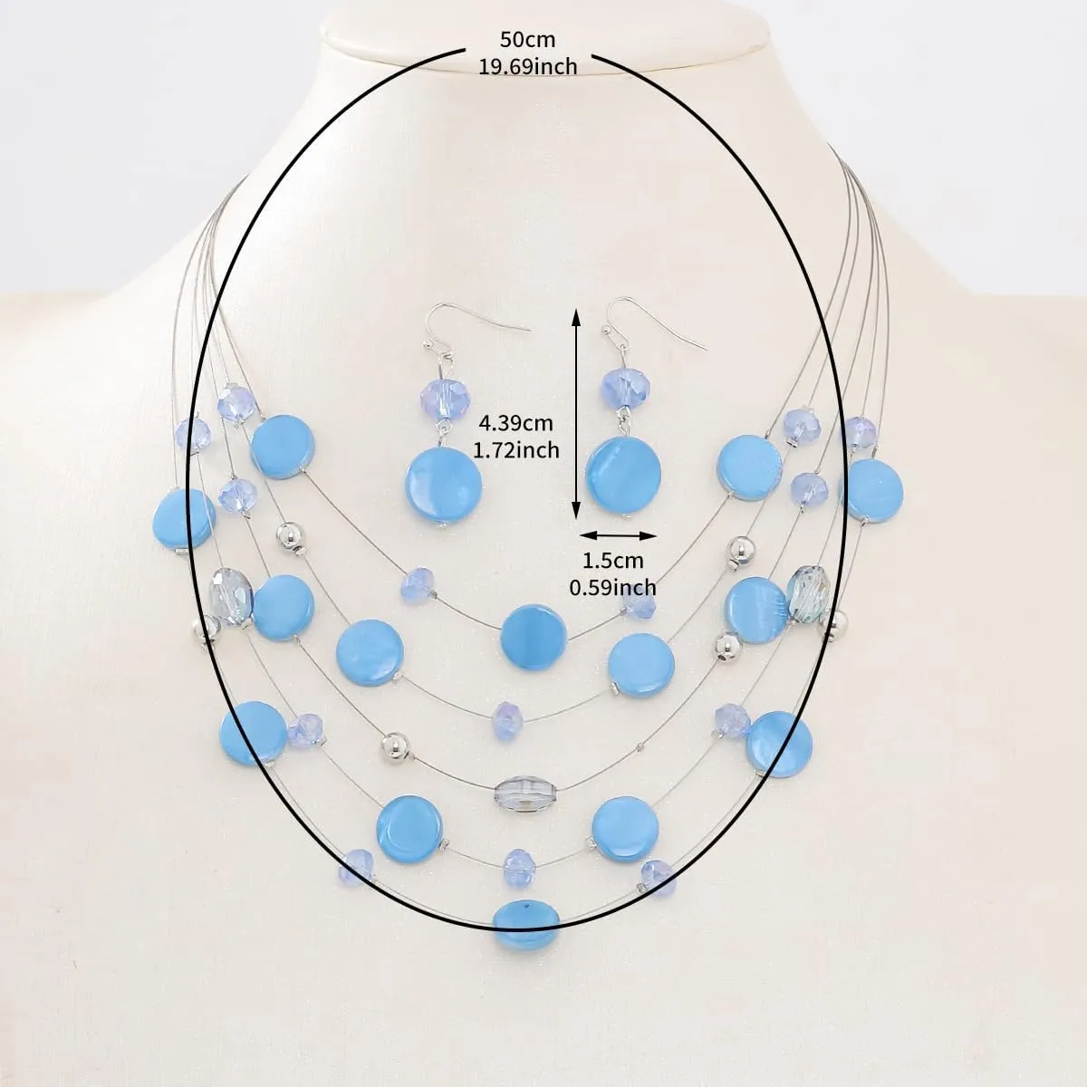 Multi Layered Shell Illusion Necklace Earring Set Colorful Chunky Beads Necklace for Women Gifts