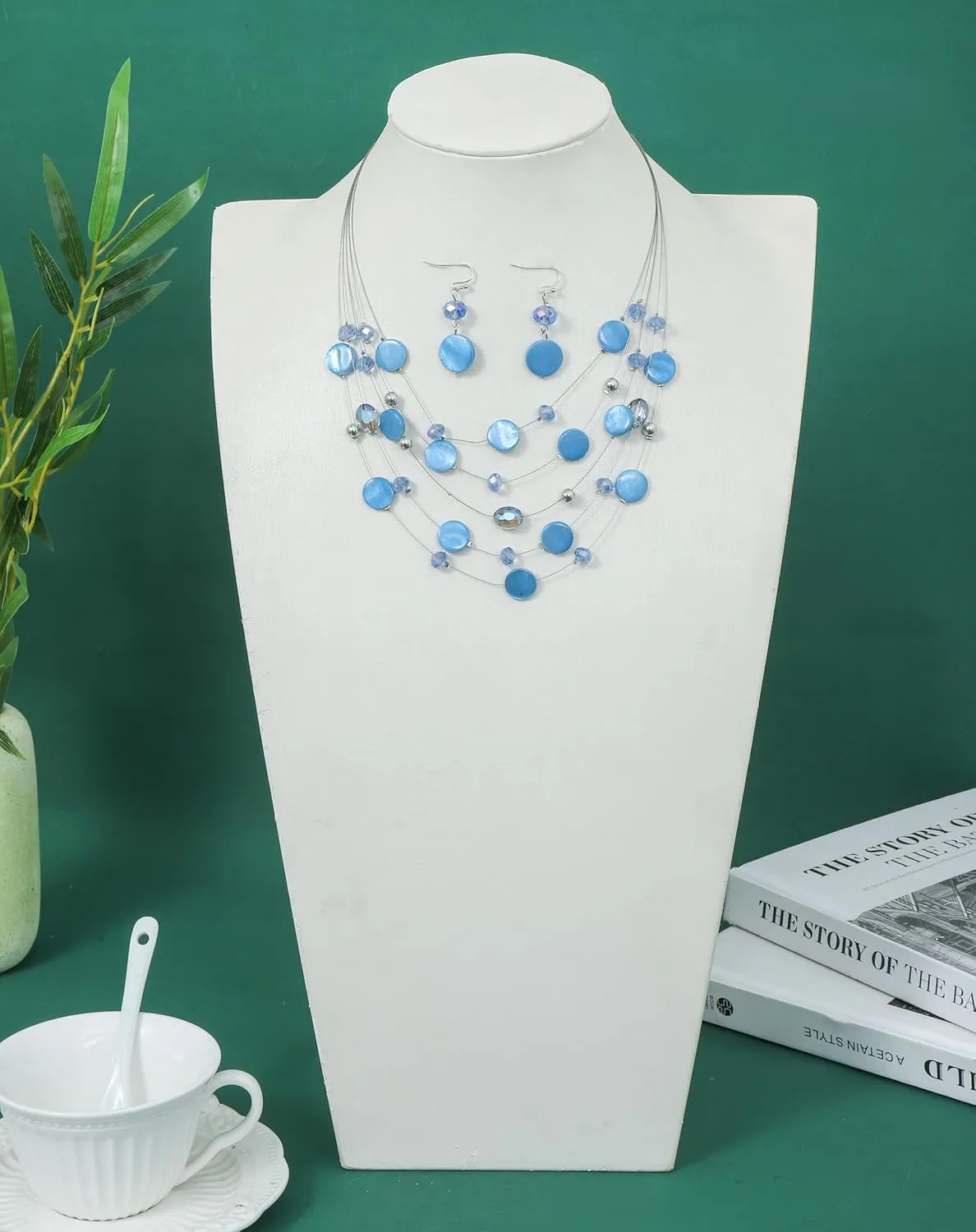 Multi Layered Shell Illusion Necklace Earring Set Colorful Chunky Beads Necklace for Women Gifts