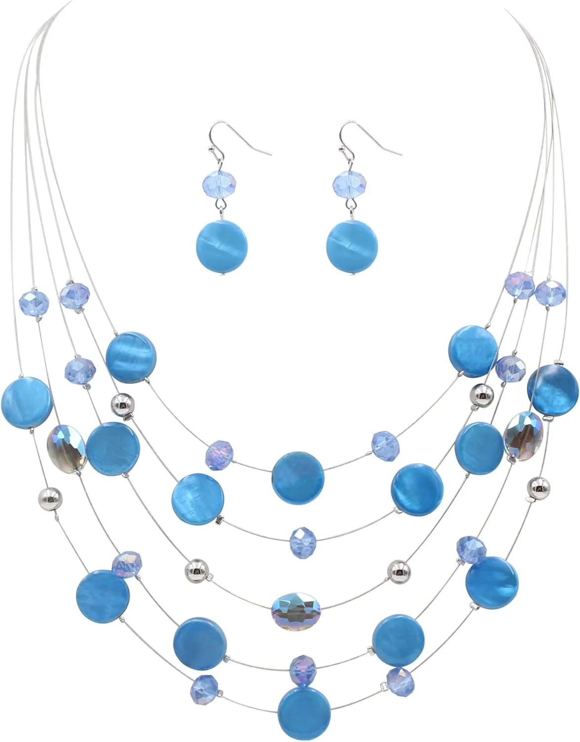 Multi Layered Shell Illusion Necklace Earring Set Colorful Chunky Beads Necklace for Women Gifts