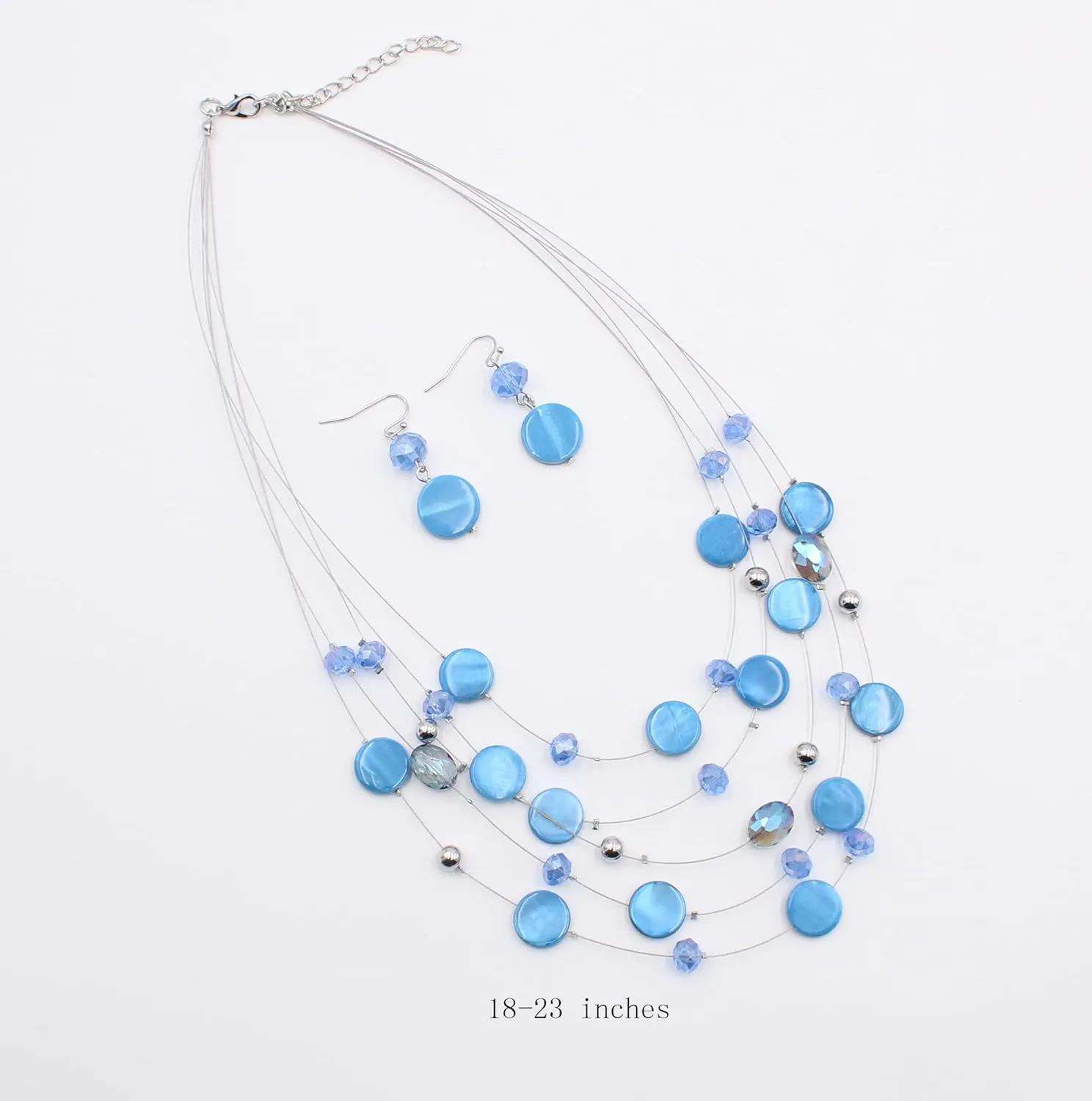 Multi Layered Shell Illusion Necklace Earring Set Colorful Chunky Beads Necklace for Women Gifts