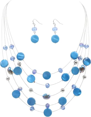 Multi Layered Shell Illusion Necklace Earring Set Colorful Chunky Beads Necklace for Women Gifts