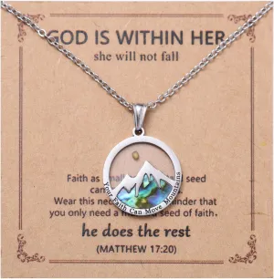 Mustard Seed Necklace, Round Colorful Mountain Necklace for Women with Motivation Card Faith Pendant Women Mustard Seed Jewelry First Communion Confirmation Inspirational Christian Gifts and Decor