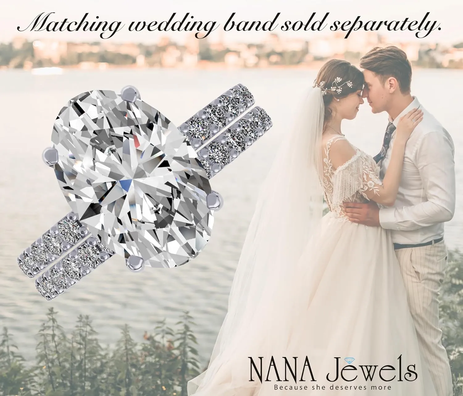 NANA Jewels 1.5-3CT Platinum Plated Sterling Silver Rings CZ Cubic Zirconia Oval Cushion Princess Asscher Cut Engagement Rings | 10K 14K Solid Gold
