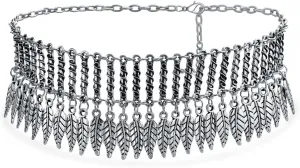 Native American Style Bohemian Boho Dangling Coins Feather Wide Choker Necklace Western Jewelry For Women Teens Oxidized Silver Plated