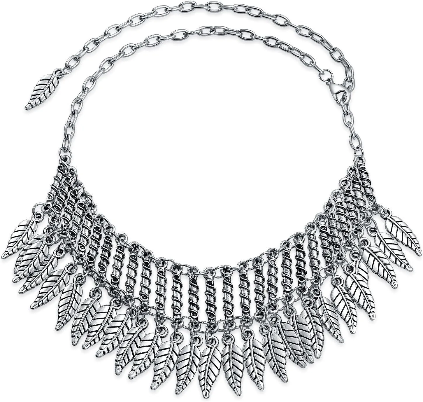 Native American Style Bohemian Boho Dangling Coins Feather Wide Choker Necklace Western Jewelry For Women Teens Oxidized Silver Plated