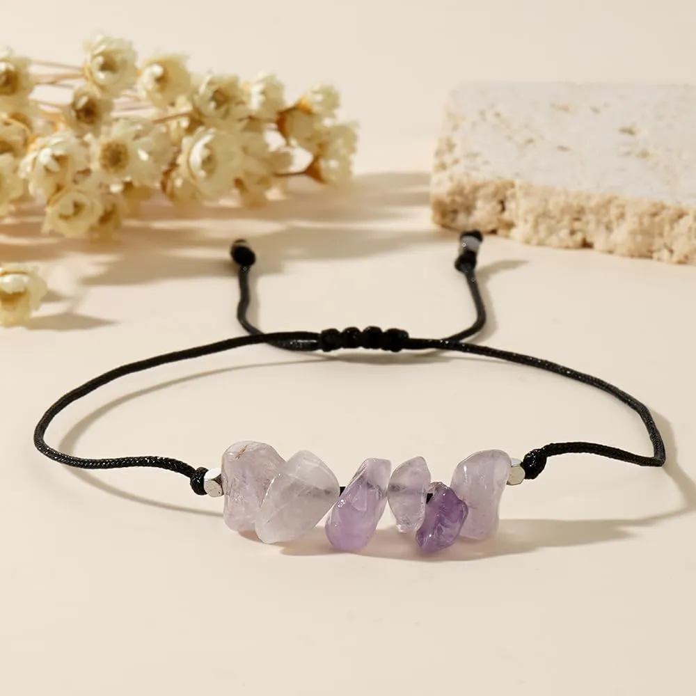 Natural Stone Bracelet, Healing, Birthday, Gift for Her, Resizable Hand Braid Rope Thread Protection Bracelets for Men Women, Gemstone Jewelry Friendship Gifts.