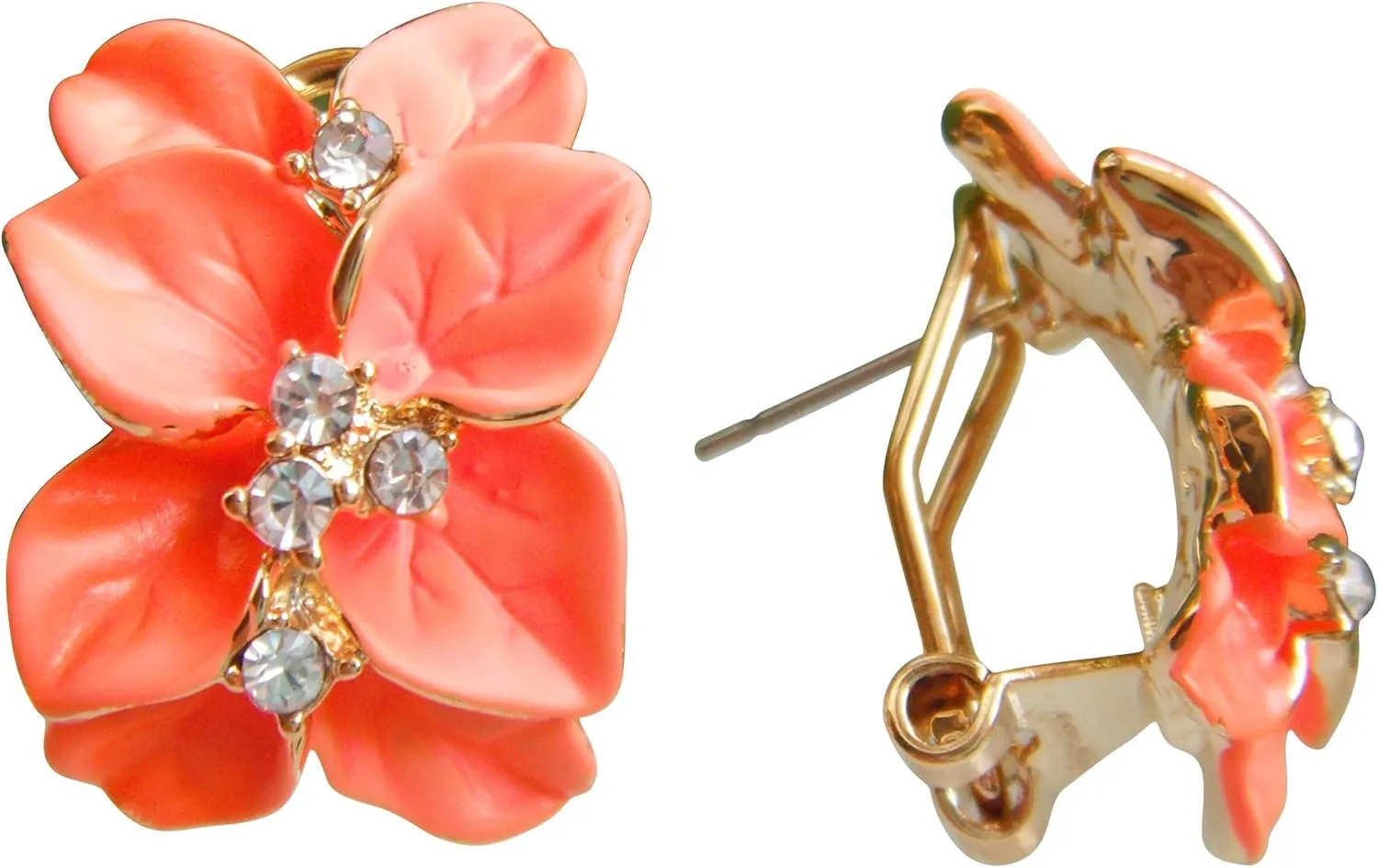 Navachi 18k Gold Plated White Crystal colorful Enamel Leaves Flower Omega Back Earrings