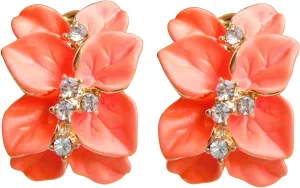 Navachi 18k Gold Plated White Crystal colorful Enamel Leaves Flower Omega Back Earrings