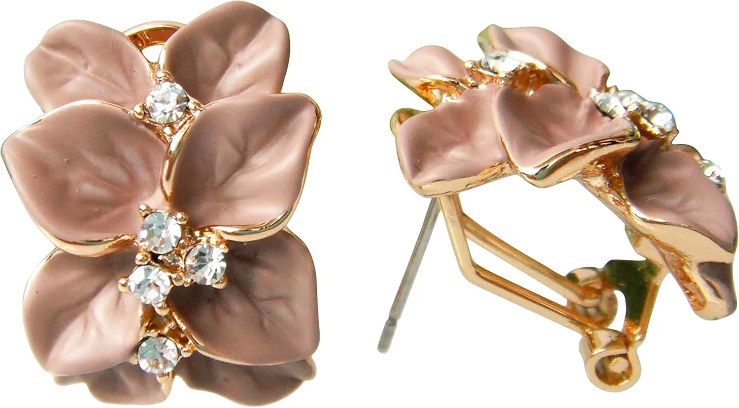 Navachi 18k Gold Plated White Crystal colorful Enamel Leaves Flower Omega Back Earrings