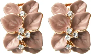 Navachi 18k Gold Plated White Crystal colorful Enamel Leaves Flower Omega Back Earrings