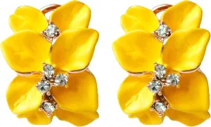 Navachi 18k Gold Plated White Crystal colorful Enamel Leaves Flower Omega Back Earrings