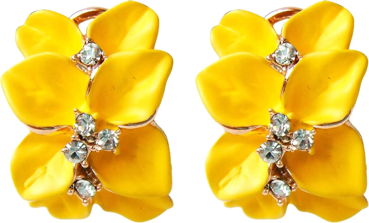 Navachi 18k Gold Plated White Crystal colorful Enamel Leaves Flower Omega Back Earrings