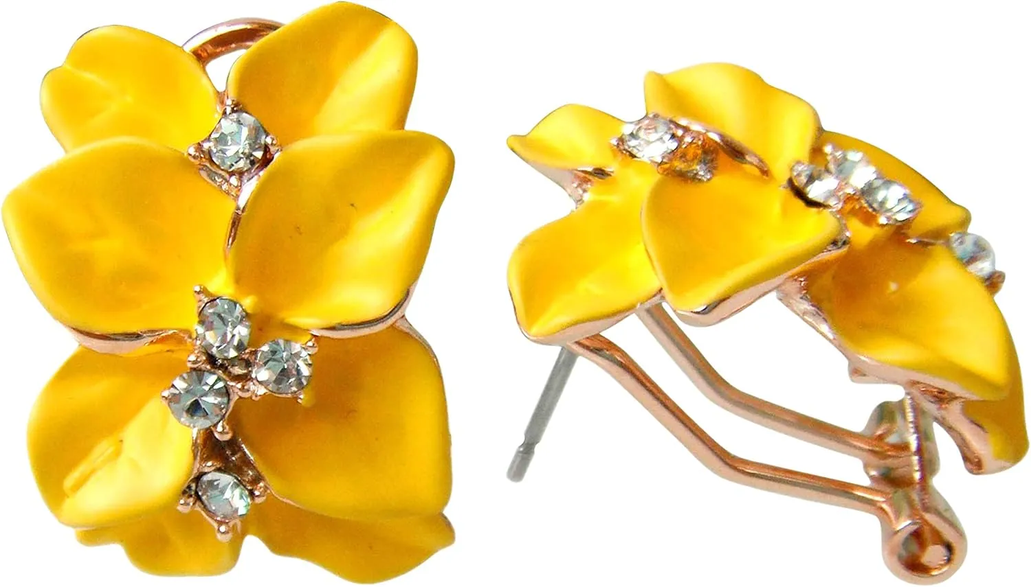Navachi 18k Gold Plated White Crystal colorful Enamel Leaves Flower Omega Back Earrings
