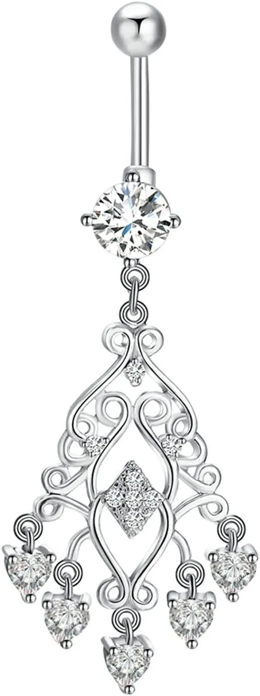 Navel Piercing Jewelry Hypoallergenic, 316L Surgical Steel Belly Button Rings Navel Ring Body Tassel with Cubic Zirconia