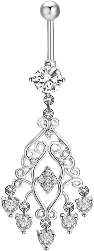 Navel Piercing Jewelry Hypoallergenic, 316L Surgical Steel Belly Button Rings Navel Ring Body Tassel with Cubic Zirconia
