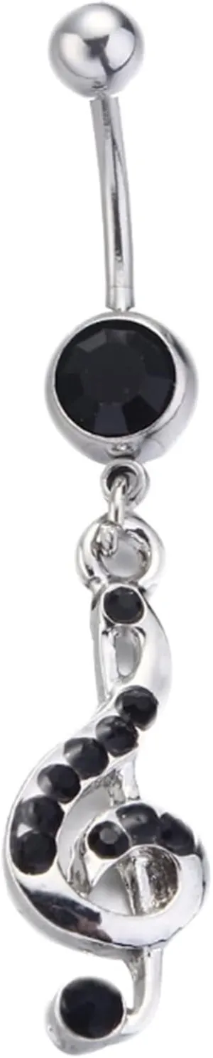 Navel Rings Cute, Belly Button Jewelry Stainless Steel Body Piercing Music Note Shape with Cubic Zirconia