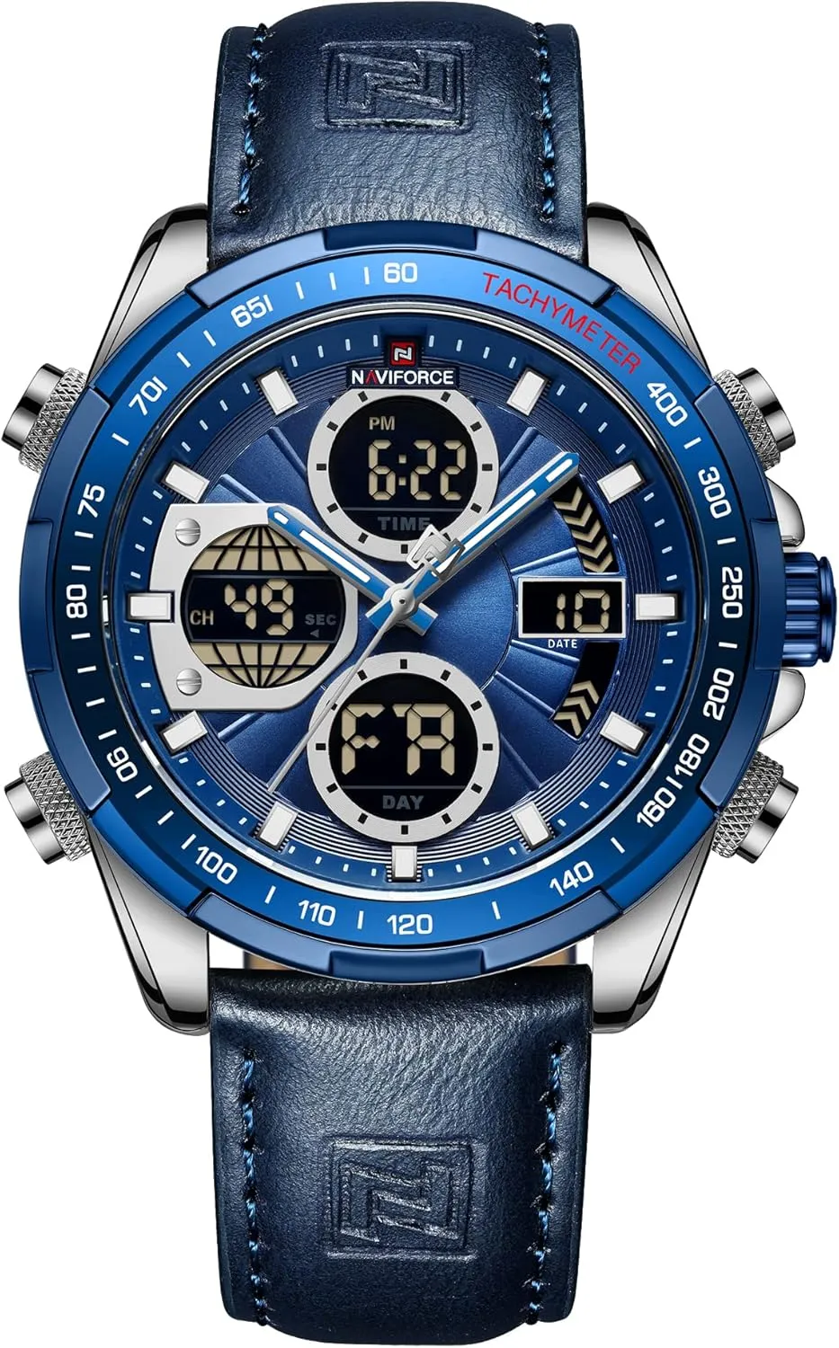 NAVIFORCE Men's Military Digital Watches Analog Quartz Waterproof Watch Sport Multifunctional Leather Wristwatch