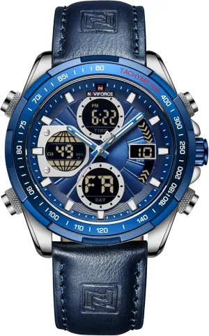 NAVIFORCE Men's Military Digital Watches Analog Quartz Waterproof Watch Sport Multifunctional Leather Wristwatch
