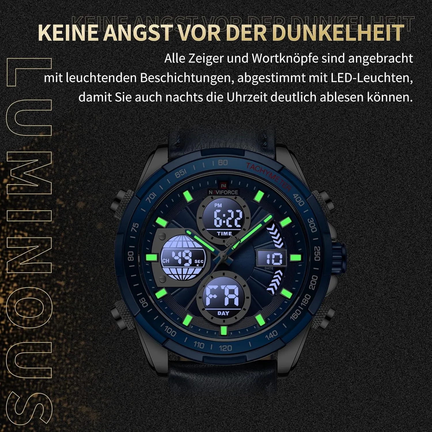 NAVIFORCE Men's Military Digital Watches Analog Quartz Waterproof Watch Sport Multifunctional Leather Wristwatch