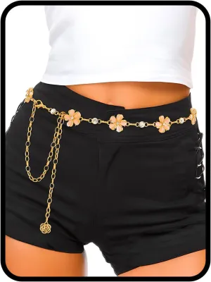 Navoky Rhinestone Waist Chain Belt Flower Pendant Belly Belly Body Chains Jewelry Accessories for Women and Girls