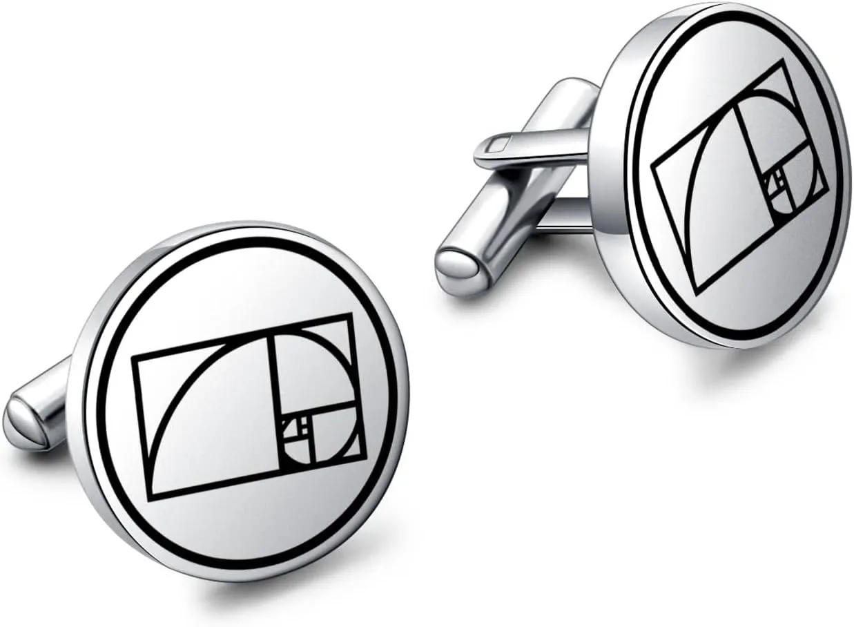 NC Golden Ratio Phi Cufflink Fibonacci Sriral cufflink Sacred Geometry Fractal Art Jewelry Mathematics Medal Math Jewelry